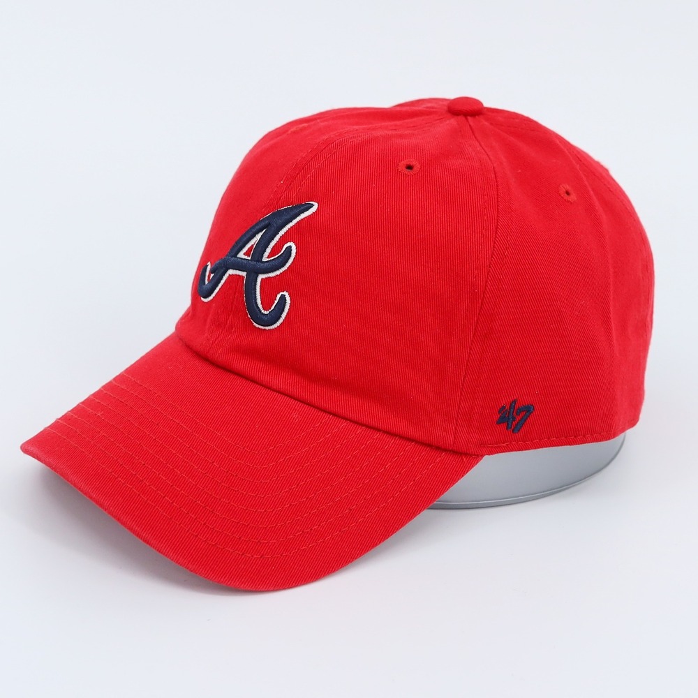 47 Brand Atlanta Braves Red Cleanup MLB Baseball Cap Adjustable Navy A Logo OSFA - Picture 2 of 11